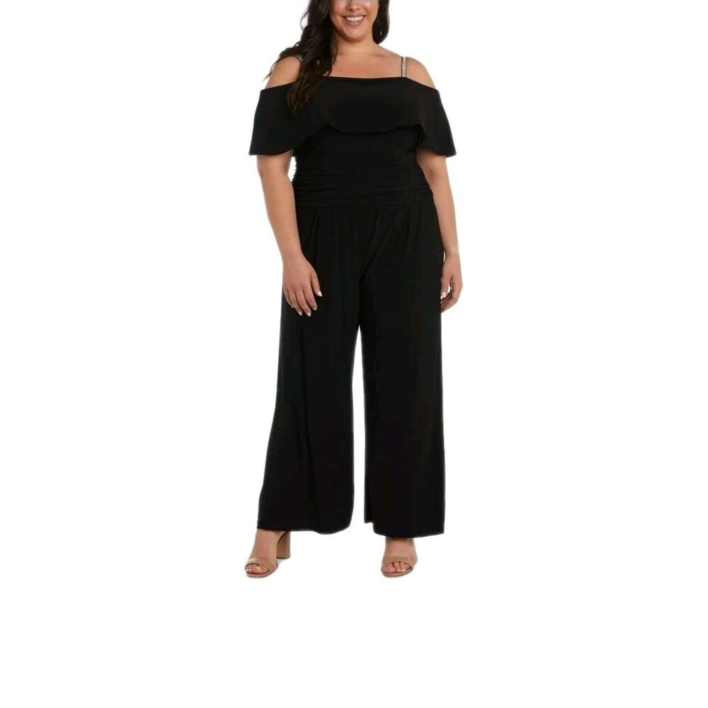 R&M Women’s 18 Embellished Wide-Leg Cold Shoulder Jumpsuit Minamalist Romper